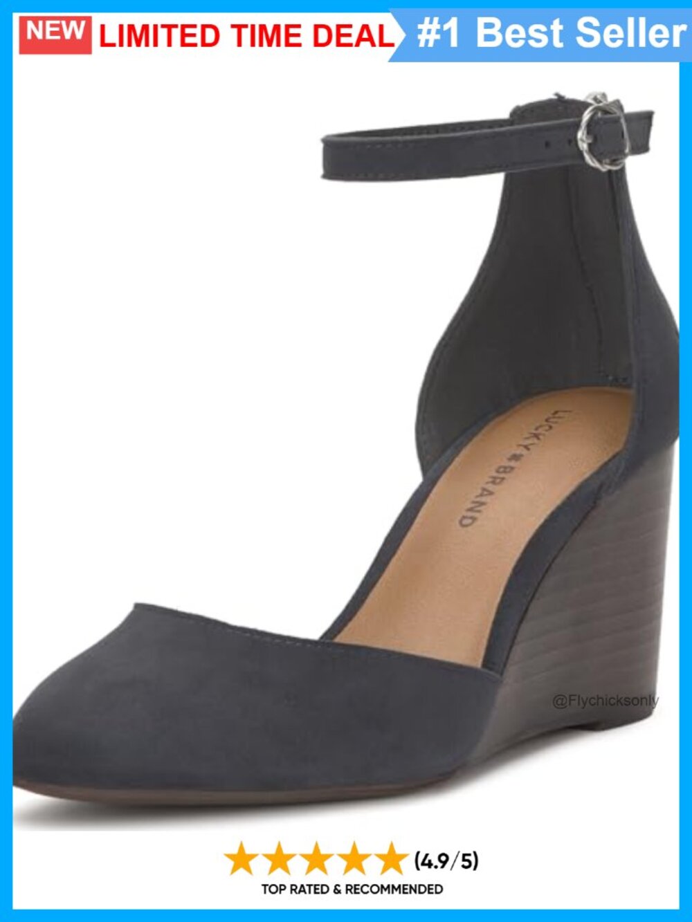Suede Wedge Sandal with Ankle Strap Casual Almond Toe